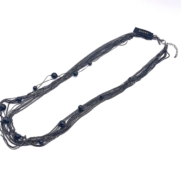 $58 CACHE 32" Layered Black Multi Strand Hematite Statement Necklace NWT - Picture 1 of 5